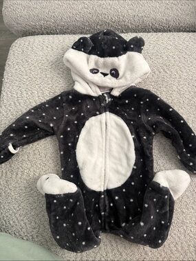 Penelope Mack Black & White Polka Dot Panda Hooded Baby One-Piece